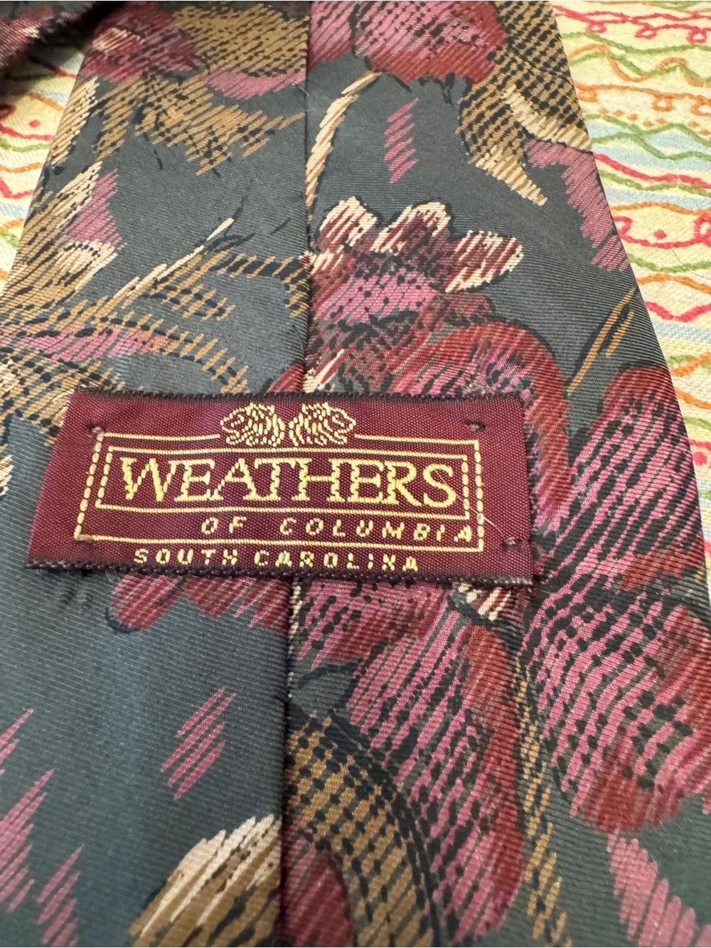Vintage Weathers of Columbia Floral Jacquard Silk Tie Retro 90s Goth Corp Boho